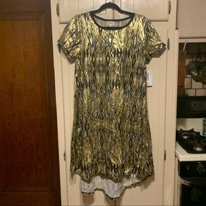Lularoe Carly size M metallic gold black dress NWT